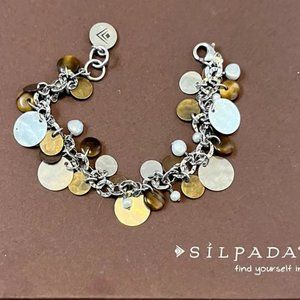 Silpada Vintage Rare .925 Sterling Silver Gold Pearl Coin bracelet